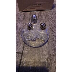 Vintage 50's Leonard Japan‎ Crystal Cut Glass Miniature Salt Pepper Shakers Tray